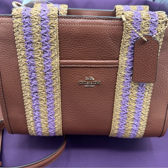Coach Tan and Purple Leather Tote - Picture 1 of 5